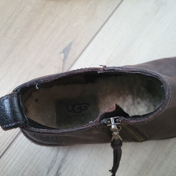 UGG Clementine Brown Leather Shearling Lined Ankle Boots Women Sz 6 1008703 - Picture 12 of 16